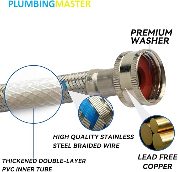 PLUMBERMASTER Dishwasher Installation Kit, 6ft Water Supply Line with with 3/8" x 3/8" Compression,3-Prong Straight Power Cord, Elbow Connectors&Adapters,Braided Stainless Steel Dishwasher hose Kit
