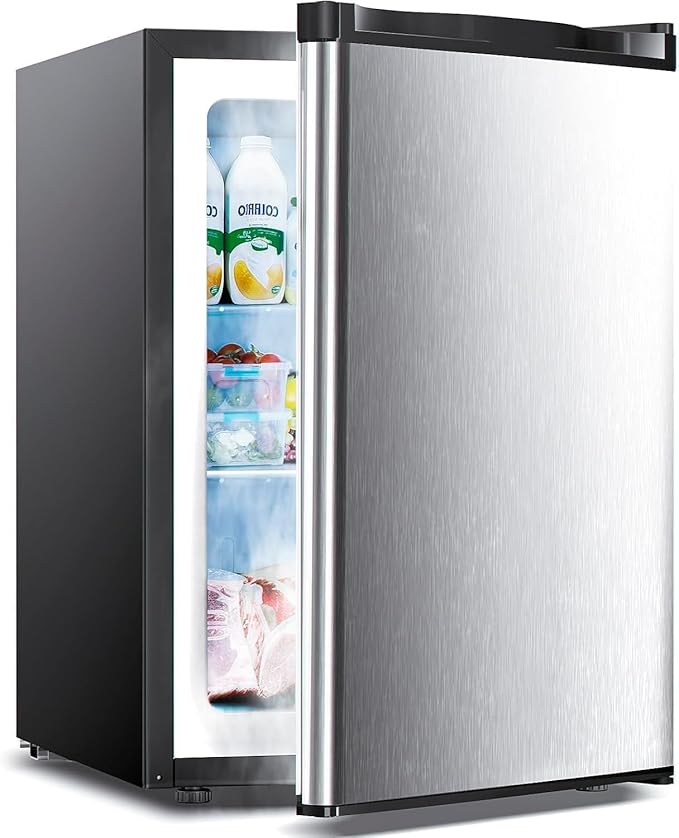 2.1 Cu.ft Small Freezer, Mini Upright Freezer with 7 Adjustable Thermostat, Removable Shelves, Reversible Single Door, for Bedroom/Home/Dorms/Apartment (Silver)