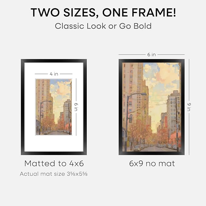 Homeforia 6x9 Picture Frame Black, High End Metal 6 x 9 Black Frames with Mat 4 x 6 for Art, 9x6 Desk Frame Matted to 4x6 inch Photo, 6 by 9 Wall or Tabletop Frames, Tempered Glass, Wall Kit, Set of 1