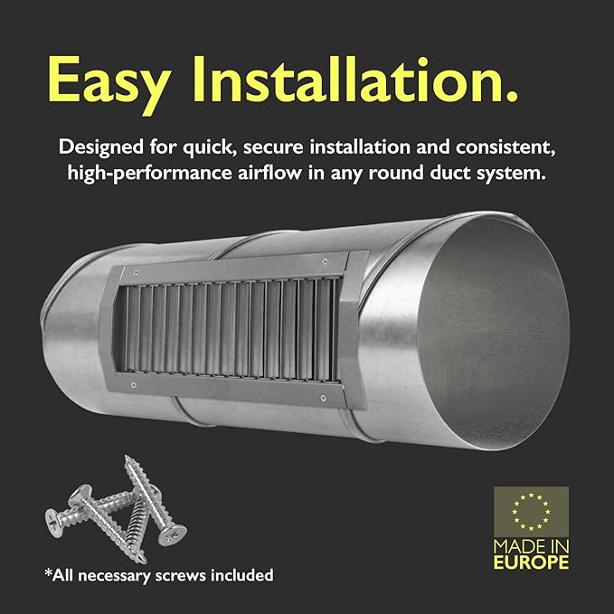 17" x 5" Grille for Round Spiral Duct - Galvanized Steel Register Vent Cover for HVAC Ducting System - 1 Way Adjustable Louver Blades - Air Duct Ventilation Grill Conditioner/Air Exhaust