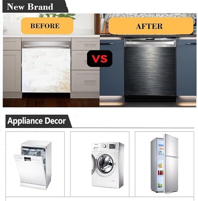 Stainless Steel Dishwasher Magnet Cover, Black Dishwasher Covers for Front, Magnetic Dishwasher Door Panel Decal - Kitchen Decorative Fridge Appliances Sticker, 23"x 17"