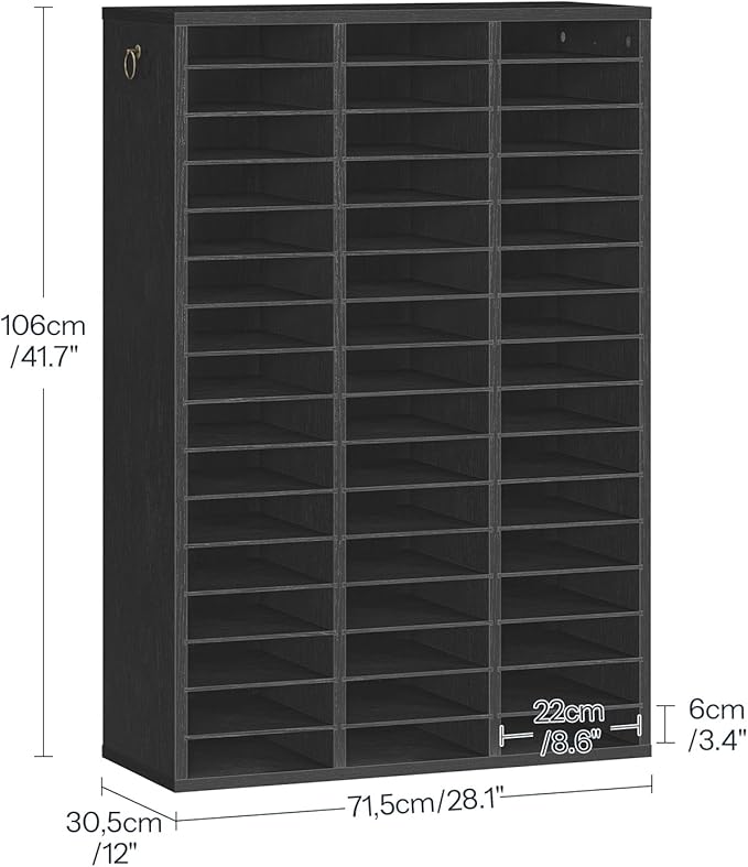 HOOBRO Literature Organizer, 48 Compartments Wooden Mail Organizer, Countertop Literature Sorter with Adjustable Shelves for Home, Office, School, Student Mailbox for Classroom, Black BK163WF01