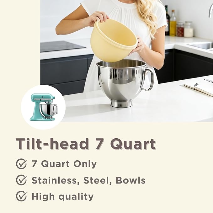 3 Pack Muticolor Silicone Liners with Lids for KitchenAid Tilt-Head 7 Qt Mixers, Kitchen Helper Silicone Liners for Baking and Cooking, Mixer Parts & Accessories, Not for Bowl-Lift Models
