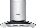 COMFEE' Curved Glass Range Hood 30 Inch 450 CFM 3 Speed Gesture Sensing &Touch Control Panel Stainless Steel kitchen Ductless/Ducted Convertible with Baffle Filters and 2 LED Lights (CVG30W9AST)