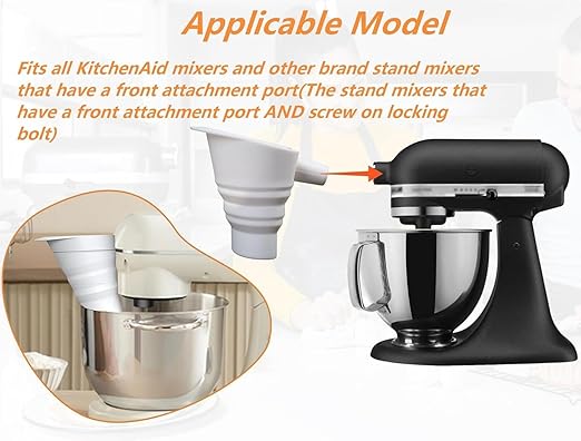 Counte Flour Funnel Silicone for Kitchen Aid Standing Mixer,New Flour Funnel-Stand Mixer for Kitchen Aid Artisan Ksm150 5-Quart Tilt-Head Stand Mixer,Enables Guided Pouring (White)