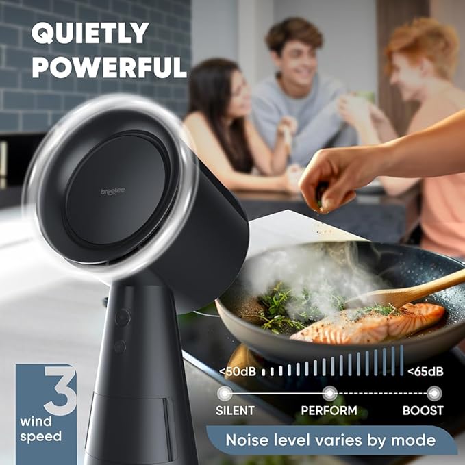 BREETEE Portable Range Hood Kitchen–5-Layer Filter Compact Desktop Exhaust Fan, Powerful 3-Speed Smoke Removal, Low Noise Countertop Range Hood, Oil Cup, for Apartments, Dorm, RV, Indoor BBQ – Black