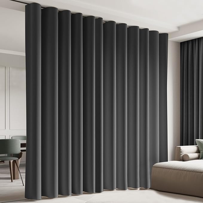 Room Divider Blackout Curtain Track Curtains Wall Dividers Panels Screen for Living Rooms Bedroom Office Privacy Partition Separation, W120 × L120 Inch,1 Panel, Black