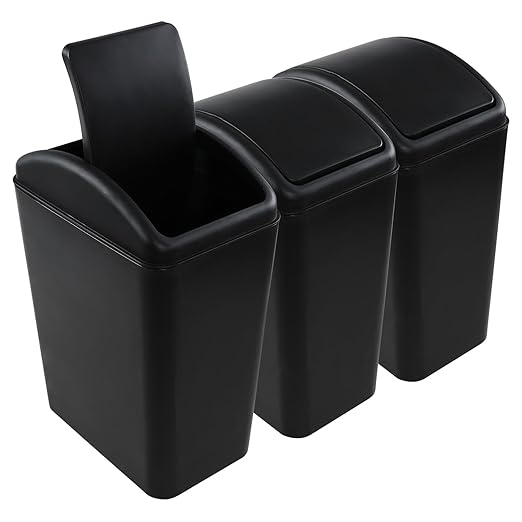 3 Packs Kitchen Trash Can with Lid, Garbage Can Waste Basket for Bathroom Bedroom Living Room, 4.5 Gallon, Black