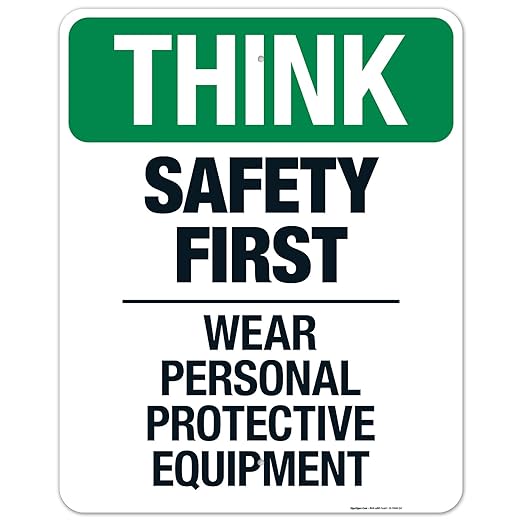 Think Safety First Wear Personal Protective Equipment Sign, 24x30 Inches, Rust Free .063 Aluminum, Fade Resistant, Made in USA