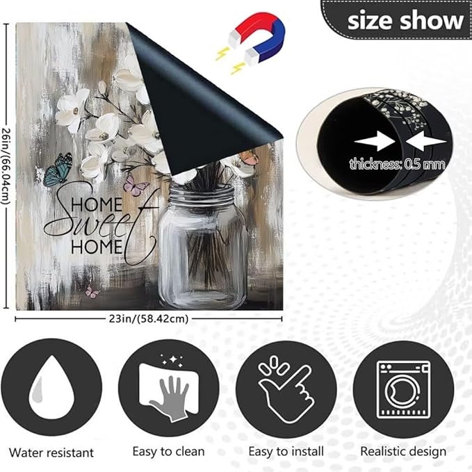 Rustic Farmhouse White Flowers Dishwasher Magnet Cover,Pastoral Floral Magnetic Dishwasher Cover Vinyl Sticker,Fridge Door Cover Magnets Art Skin Panel Decal,Home Decor Decal,23"X26"