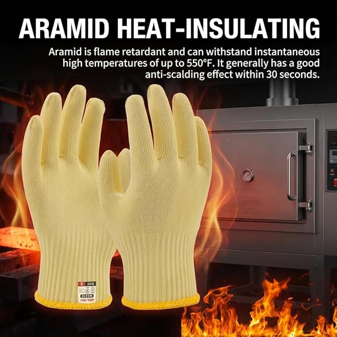 Heat Cut Resistant Gloves,Aramid Oven Gloves with Fingers,Heat Resistant Up to 550°F, Thick Knit Design,Machine Washable - Kevlar Knit Work Gloves for Men & Women(Aramid, Medium)