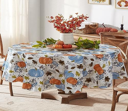 Newbridge Thanksgiving Blue Pumpkin 60 x 84 Inch Oval Vinyl Tablecloth