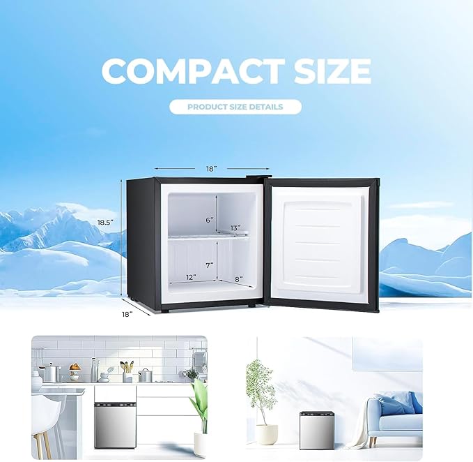 1.1 Cu.ft Upright Freezer, Small Mini Freezer with Adjustable Thermostat, Removable Shelves, Reversible Single Door, for Bedroom/Home/Dorms/Apartment, Silver