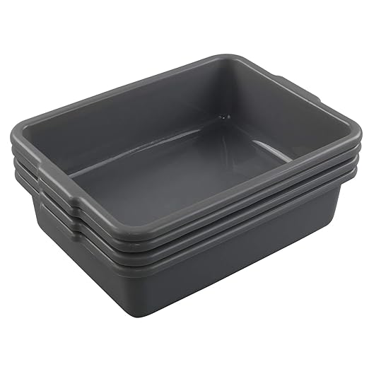 4 Packs 8 Liter Grey Commercial Bus Tub Box Tote Dishpan