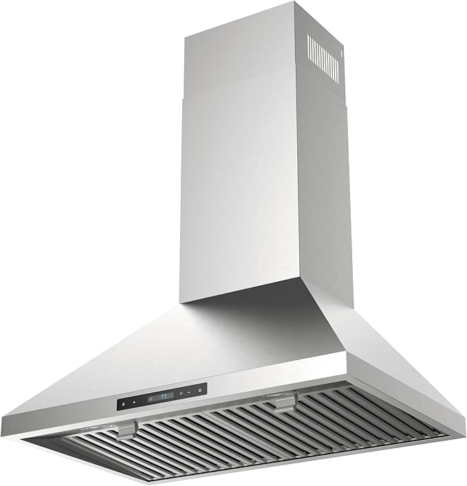 30inch Wall Mounted Range Hood with 1000CFM, Powerful DC Motor with 6 Speeds, Remote Control, Stainless Steel Permanant Filters