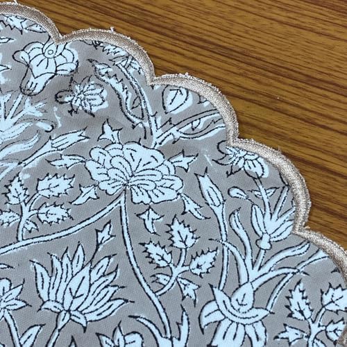 Ridhi Floral Block Print Round Placemats 15 Inch, Set of 4, Taupe