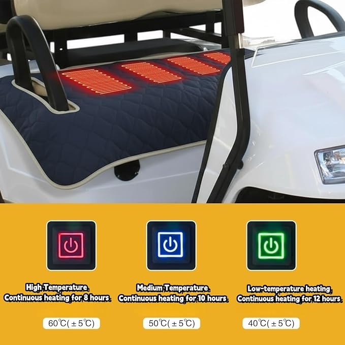 Golf cart Heated seat Cover, Non-Slip and Waterproof Winter Golf cart seat Cushion, Three Temperature Settings, Four-Zone Heating, External Power Supply/Power Bank Heating Options (Brown)