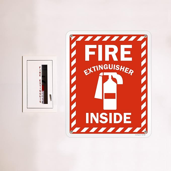 SmartSign 30 x 24 inch “Fire Extinguisher Inside” Metal Sign with Pre-cleared Holes, 80 mil Laminated Rustproof Aluminum, Red and white, Made in USA