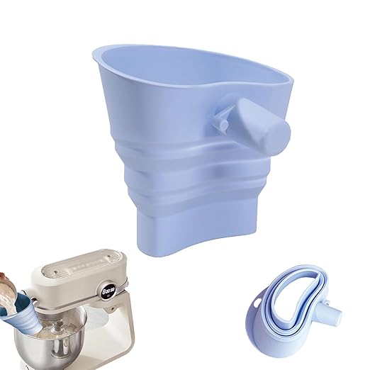 Flour Funnel for Kitchen Mixer，Silicone Funnel with Easy-Pour Attachment Fits4.5 & 5Quart Tilt-Head Mixers, Easy Clean Durable Mess-Free Baking Accessory (Blue,KSM150)