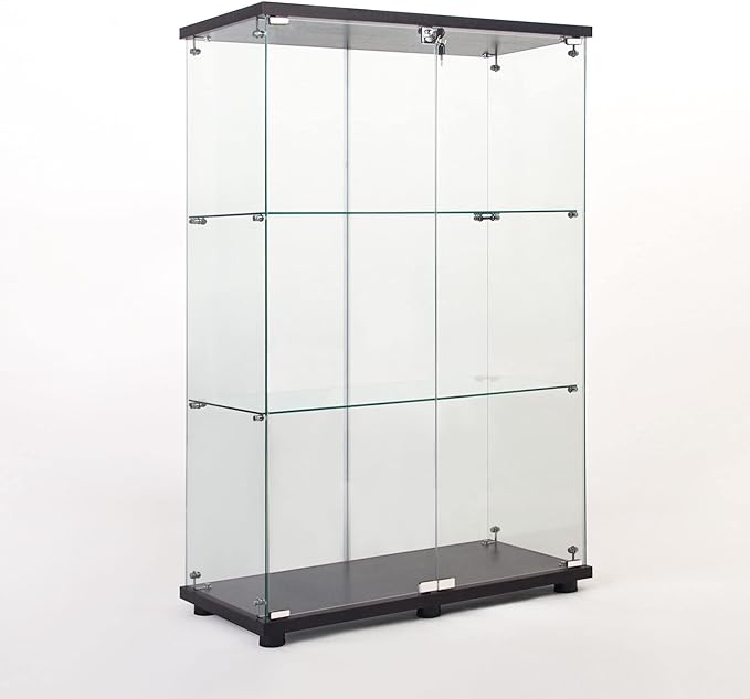 Yoluckea 3 Shelves Glass Display Cabinet with 2 Doors, Floor Standing Clear Glass Curio Cabinet Collection Display Case for Living Room Bedroom 49.49” x 31.77”x 14.37” Black
