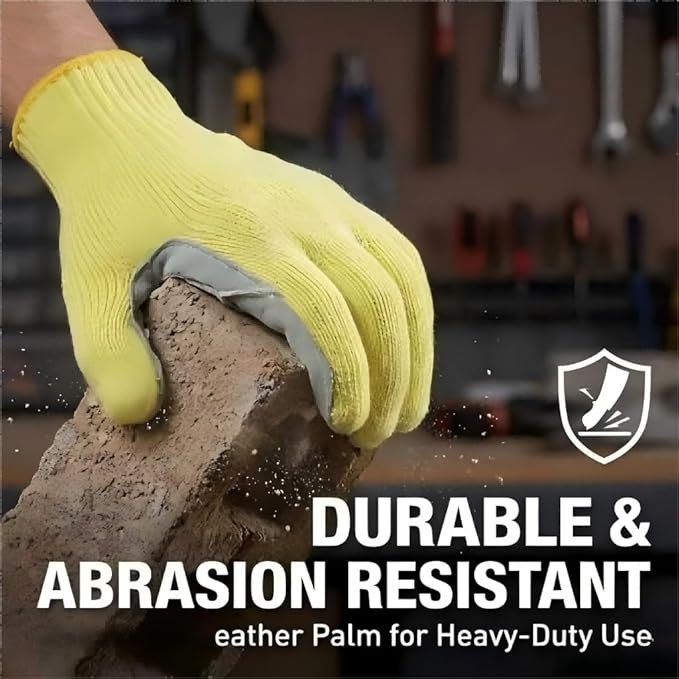 Heat Cut Resistant Gloves,Aramid leather Oven Gloves with Fingers,Heat Resistant Up to 550°F, Thick Knit Design- Grill Mitts for Men & Women(Aramid leather, Large)