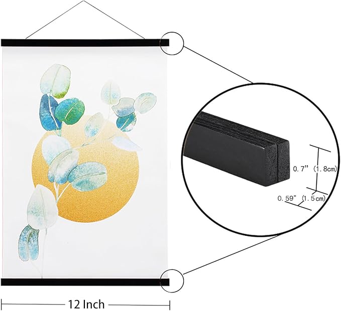FALAMON 3 Pack Magnetic Poster Hanger Frame, 12x16 12x18 12x24 Magnet Poster Frame for Posters, Prints, Photos, Pictures, Maps, Scrolls, and Canvas Artwork (Black, 12")