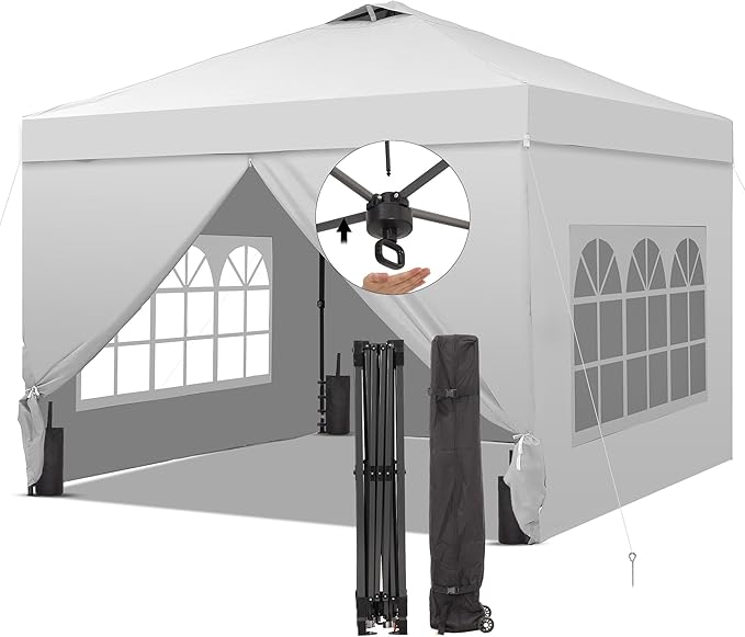 Saemoza 12x12 Pop Up Canopy Tent with One Push Setup, Portable Sun Shade Tent, Instant Easy Up Canopy with 4-Sidewalls & Wheeled Bag, Outdoor Fldable Gazebo with Vent Top, White.