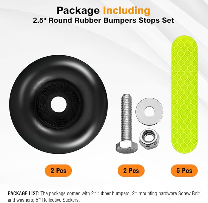2.5" Round Rubber Bumper (Includes Screw Kit&Reflective Stickers) Anti Vibration Foot Pads Isolator - for Furniture Electrical Appliances Pressure Washers Generators Compressors Amps Trailers 2 Pack