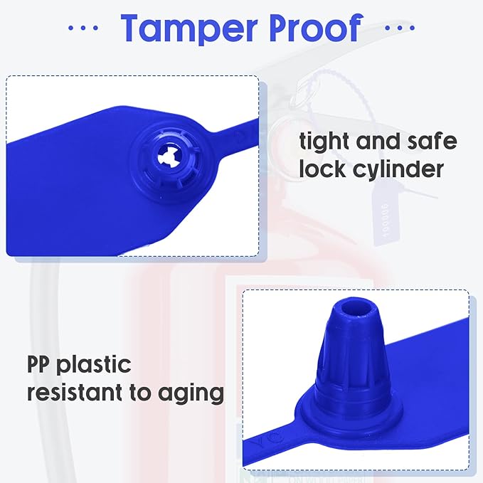 1000 Pcs Plastic Tamper Seals Fire Extinguisher Tags Security Tags Seals Safety Numbered Zip Ties Labels Safety Disposable Self Locking Signage 250 mm Length (Blue)
