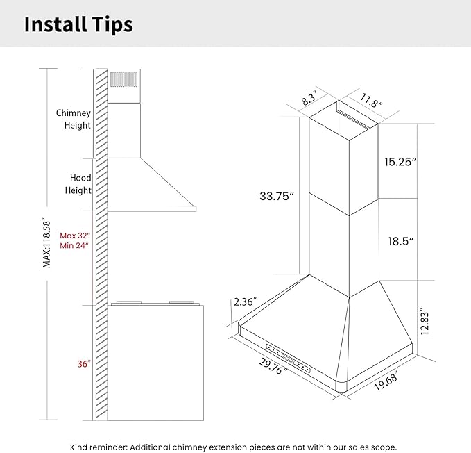 IKTCH Wall Mounted Range Hood 30 inch, 900 CFM Ducted/Ductless Stainless Steel Range Hood with Gesture Sensing & Touch Control IKP02R-30