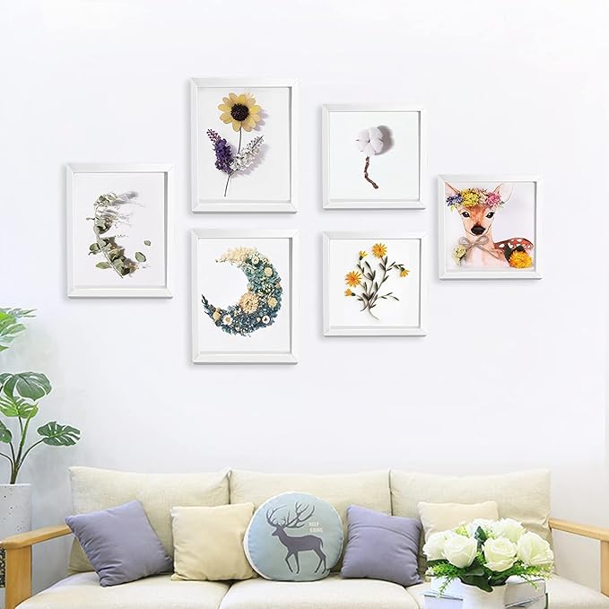 5x5 Small Shadow Box Frame Display Case, Wood with Plexiglass, Display Case Box for Memorabilia, Medal, Crafts,Tickets and Photos, Picture Frame for Wall and Tabletop (2pcs-White, 5x5)