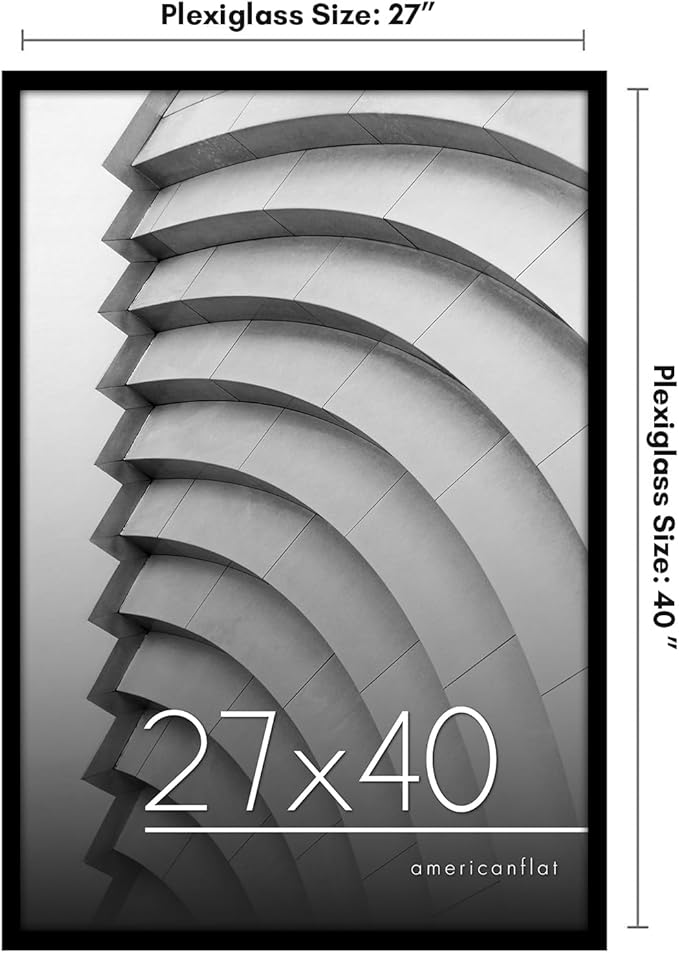 Americanflat 27x40 Picture Frame with Polished Plexiglass - Streamline Collection - Thin Border Picture Frame for Wall Display - Hanging Hardware Included - Black