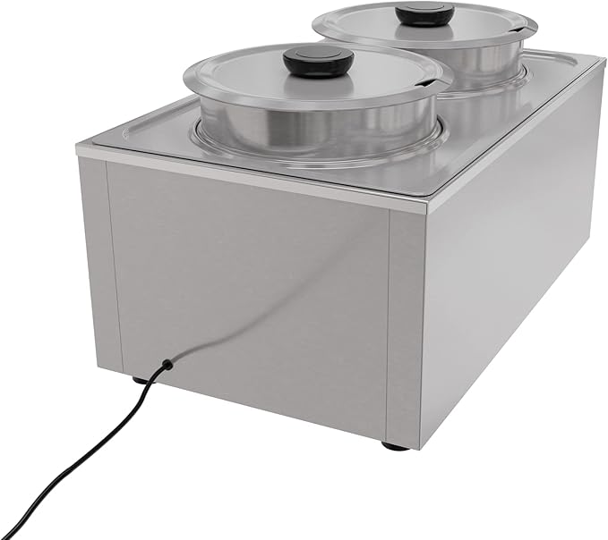 KoolMore Commercial Bain Marie Countertop Food Warmer, Soup Station, and Buffet Table Server with Two Serving Pots, Stainless-Steel Steamer with Auto Shut Off (CFW-4), Silver