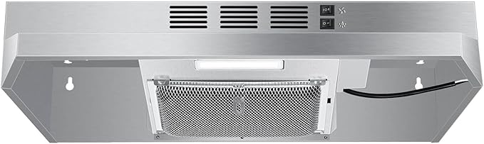 SNDOAS Under Cabinet Range Hood 24 inch,Ductless Range Hood Convertible Ducted, Kitchen Hood 24 inch,Stainless Range Hood with 2-speed Fan,Rocker Switch,Hard-wired Hood Vents for Kitchen