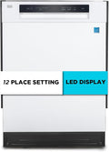 BLACK+DECKER 24" Built-In Dishwasher, 12-Place Setting Capacity with Stainless Steel Tub, Dish Washer with 5 Wash Programs and Smart Wash Cycle, ENERGY STAR Certified, BDW100MW, White