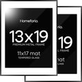 Homeforia 13x19 Picture Frame Black, High End Metal 13 x 19 Poster Frames with Mat 11 x 17 for Photo, 13x19 Black Frame Matted to 11x17 inch Print, 19x13 Thin Frame, Tempered Glass, Wall Kit, Set of 2