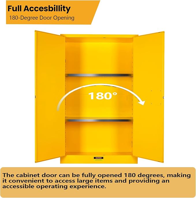 392 Gal Flammable Liquid Storage Cabinet with 3-Point Locking System and Adjustable Galvanized Shelves, for Laboratory, Factory Workshop Hazardous Material Storage, OSHA Compliant Yellow