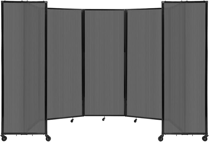 Versare Polycarbonate Room Divider 360 Portable Wall Partition | Freestanding Office Dividers | Locking Wheels | Privacy Screen Panels - 14' x 7'6" Dark Gray Thermoplastic Polymer