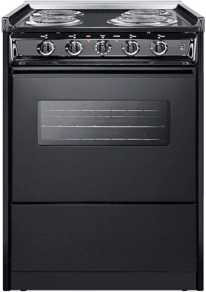 Summit Appliance TEM610CRW 24" Wide Slide-in Electric Range in Black with Oven Window, Light, Lower Storage Compartment, Broiler Pan, Chrome Drip Pans, Recessed Oven Door, Push-to-turn Burner Knobs