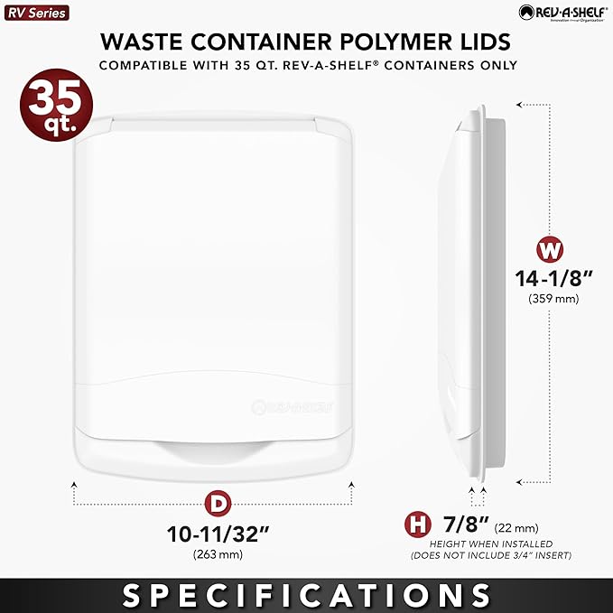 Rev-A-Shelf 35 Quart Garbage Can Lid for Base Kitchen and Bathroom Cabinet, Replacement Plastic Trash Bin Lid Only, Black, RV-35-LID-18-1