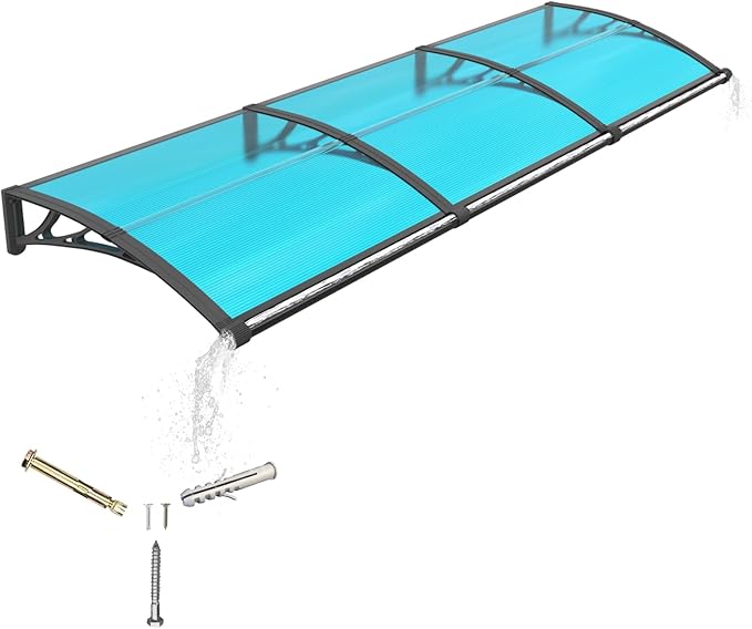 Awning for Door Entrance with Drainage Sink,32x120 Inch Awnings for Doors,Window Canopy Exterior with Plastic Steel Bracket,Polycarbonate Cover,UV,Rain,Snow Protection for House,Porch,Patio,Deck