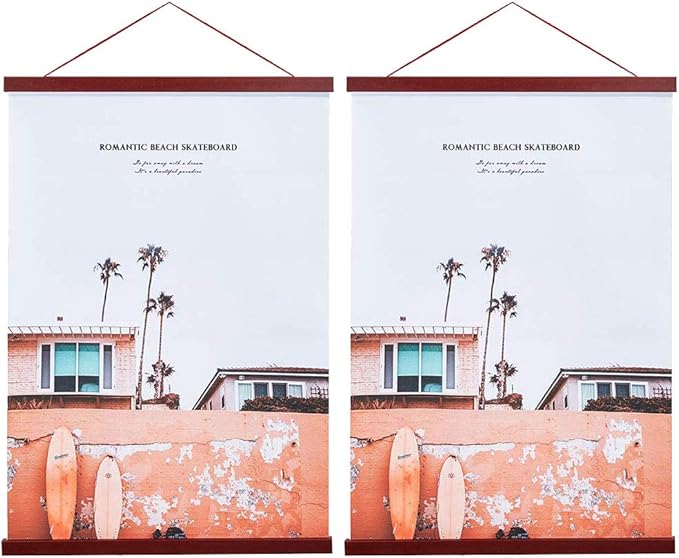 Artmag 2 Pack Magnetic Poster Hanger Frame, 9x24 9x12 9x11 Light Wood Wooden Magnet Canvas Artwork Print Dowel Poster Hangers Frames Hanging Kit (Mahogany, 9",2 Packs)