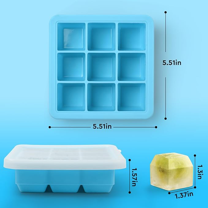 Silicone Ice Cube Trays with Lid,9x1.3 inch,Small Ice Cube Trays for Freezer | Mini Ice Cube Tray-Nugget Ice Tray with lid for Mini Fridge with Freezer for Coffee,Cocktail,Baby Food-BPA Free