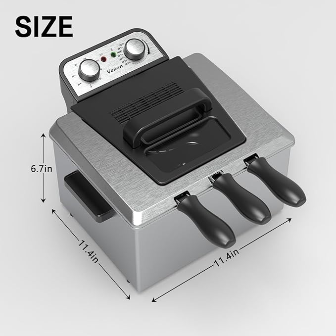 1800W 5 Liters/21 Cups Large Electric Deep Fryer with 3 Frying Baskets for Home Use