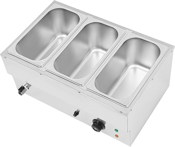 DYNAMI 110V Commercial Buffet Food Warmer,Large 3 Pan Stainless Steel Electric Countertop Steam Table with Intelligent Thermostat Design,for Parties Buffet Catering