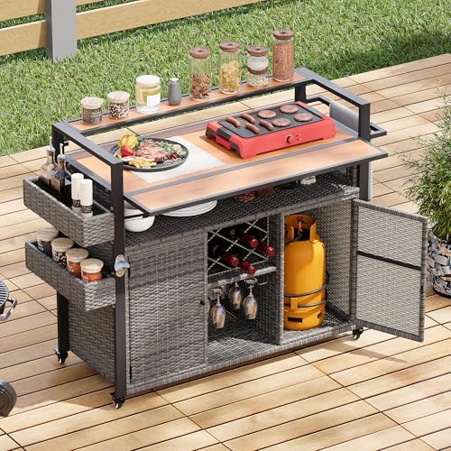 Outdoor Grill Cart Prep Station, Double Tabletop Kitchen Island