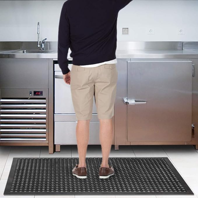 ROVSUN Rubber Floor Mat with Holes, Anti-Fatigue/Non-Slip Drainage Mat, for Industrial Kitchen Restaurant Bar Bathroom Utility Garage Pool Entry Door Mat, Indoor (36'' x 60'' Black 1Pcs)
