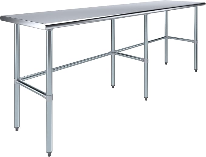 AmGood Stainless Steel Work Table Open Base | NSF Kitchen Island Food Prep | Laundry Garage Utility Bench (96" Long X 24" Deep)