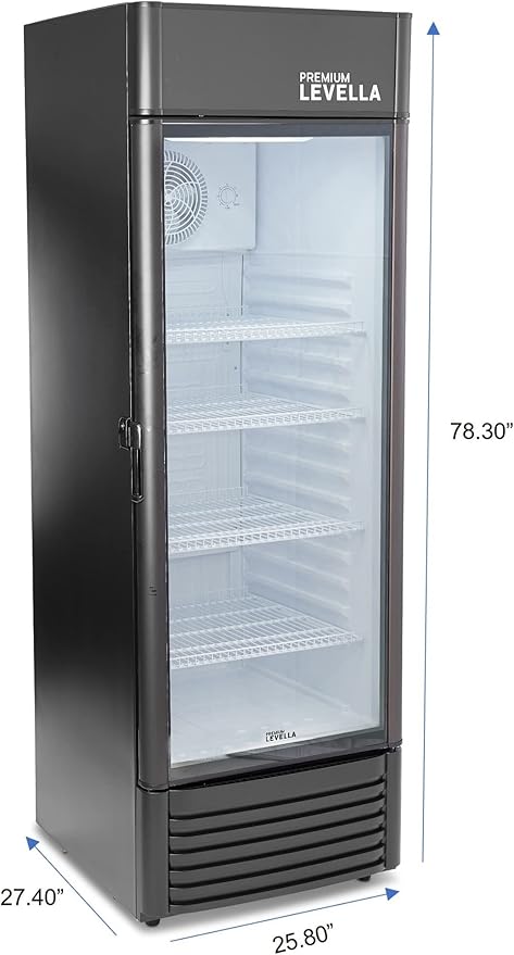 PremiumLevella PRF1557DX Glass Door Display Refrigerator 15.5 cu ft Commercial Beverage Cooler Merchandiser With Customizable Lightbox - Black