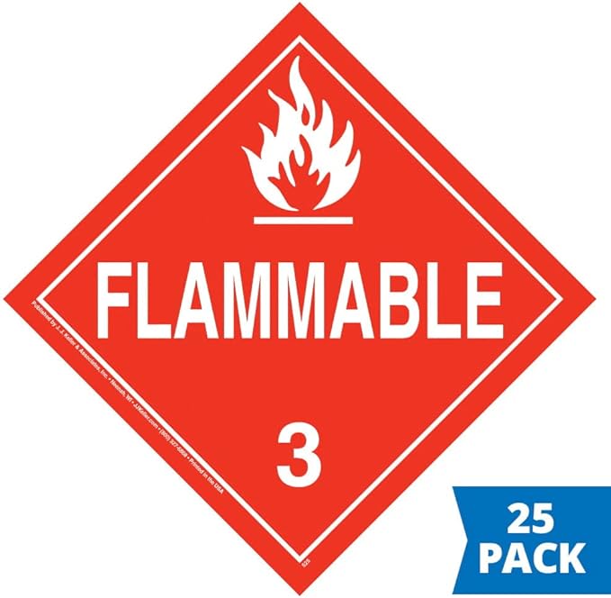 Class 3 Flammable Liquid Placard, Worded 25-pk. - 10.75" x 10.75" Polycoated Tagboard for Temporary Applications, DOT Hazmat Compliant, J. J. Keller & Associates, Inc.